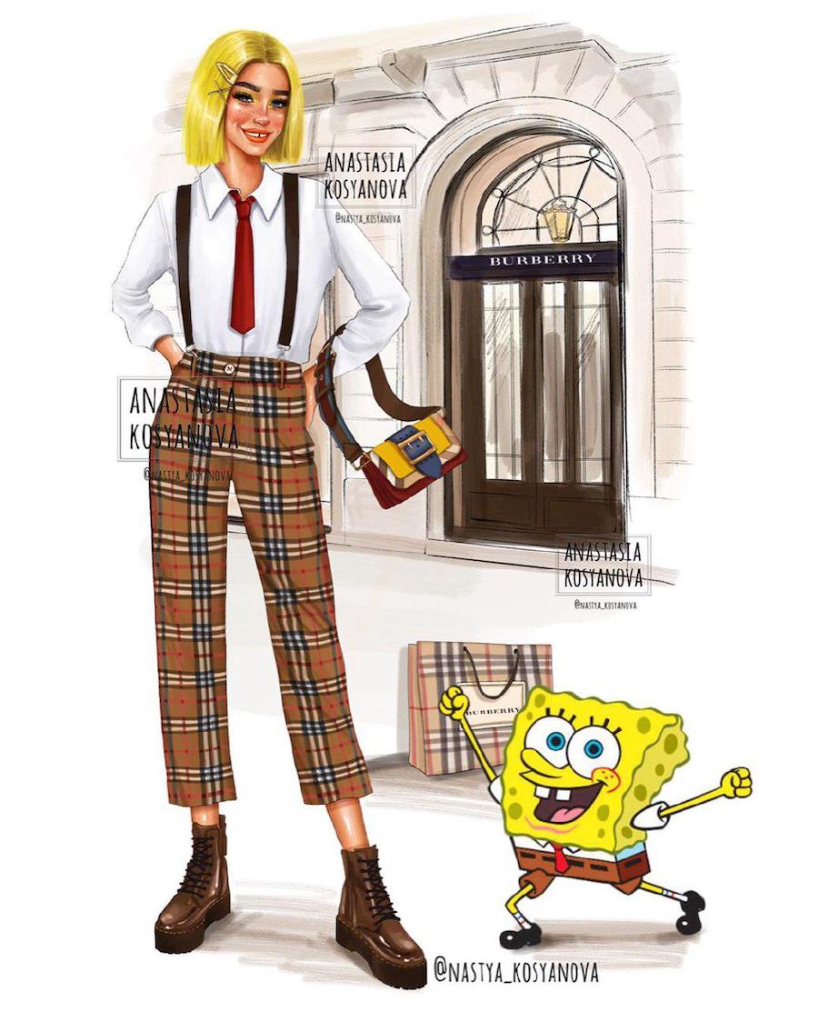 Boba de la esponja | Fashion Illustrator hace que los personajes de dibujos animados son elegantes y de moda 