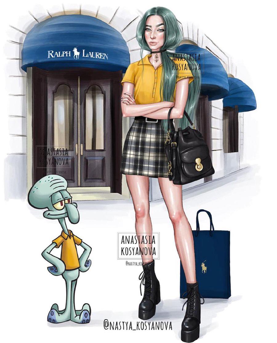 Calamardo | Fashion Illustrator hace que los personajes de dibujos animados son elegantes y de moda 