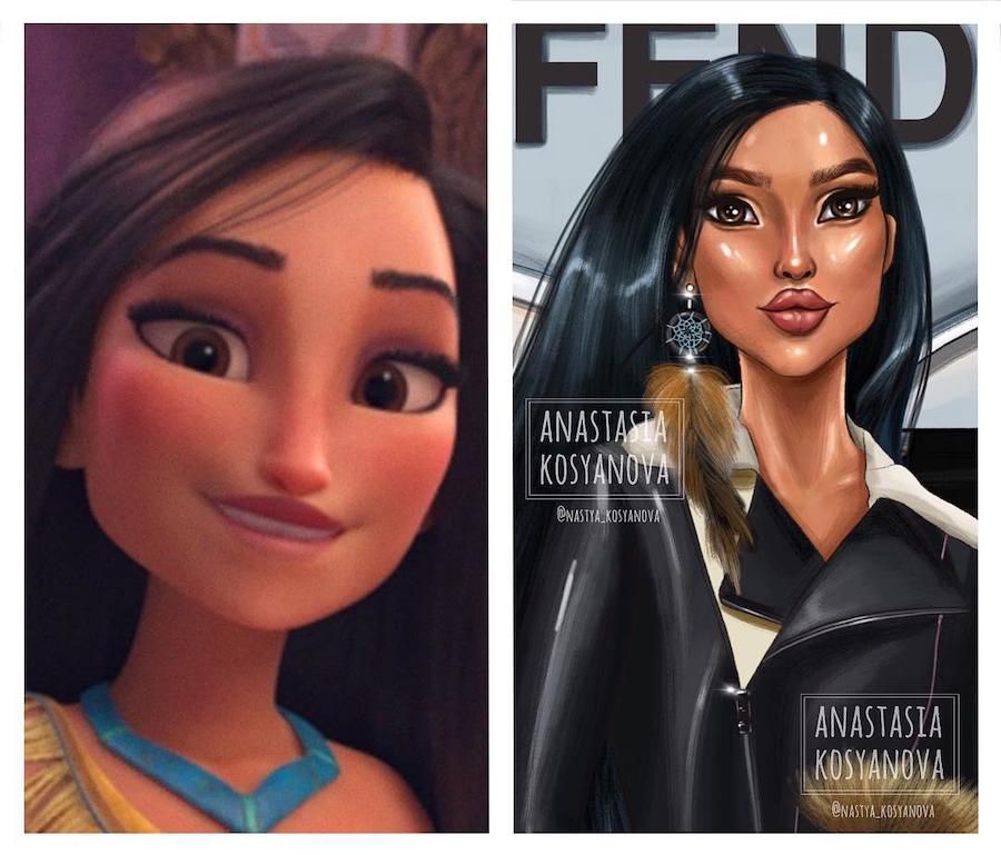 Pokahontas | Fashion Illustrator hace que los personajes de dibujos animados son elegantes y de moda 