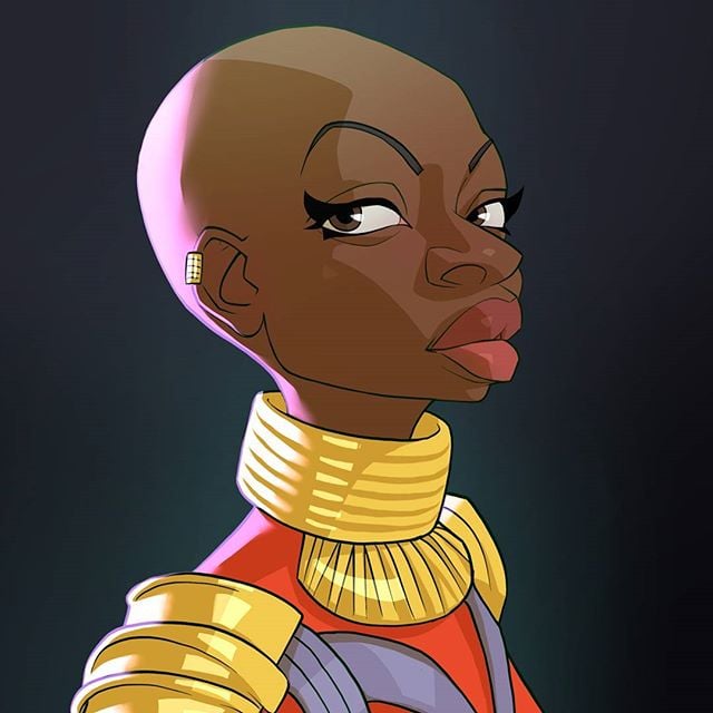 Okoye | 23 Marvel Heroes Raimagined por Xi Ding | Bayas cerebrales