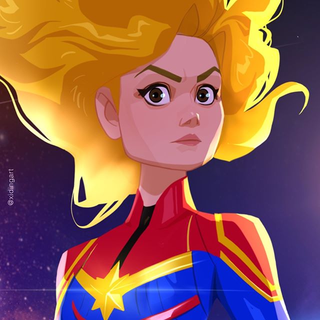 Capitán Marvel | 23 Marvel Heroes Raimagined por Xi Ding | Bayas cerebrales