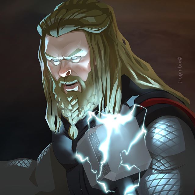 Thor | 23 Marvel Heroes Raimagined por Xi Ding | Bayas cerebrales